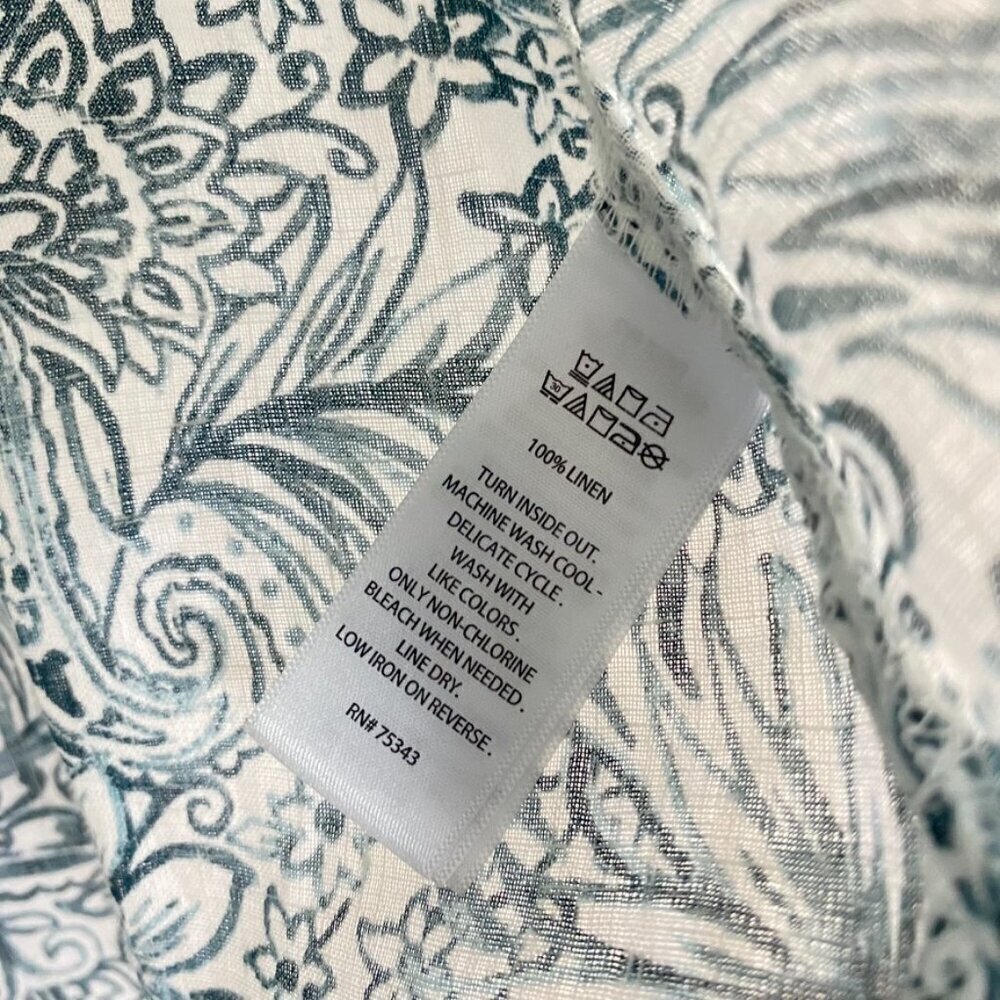 Sigrid Olsen 100% Linen Teal and White Paisley Tunic - Picture 7 of 11